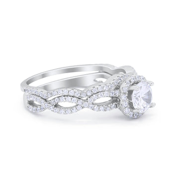 Two Piece Infinity Shank Simulated Cubic Zirconia 925 Sterling Silver Wedding Ring